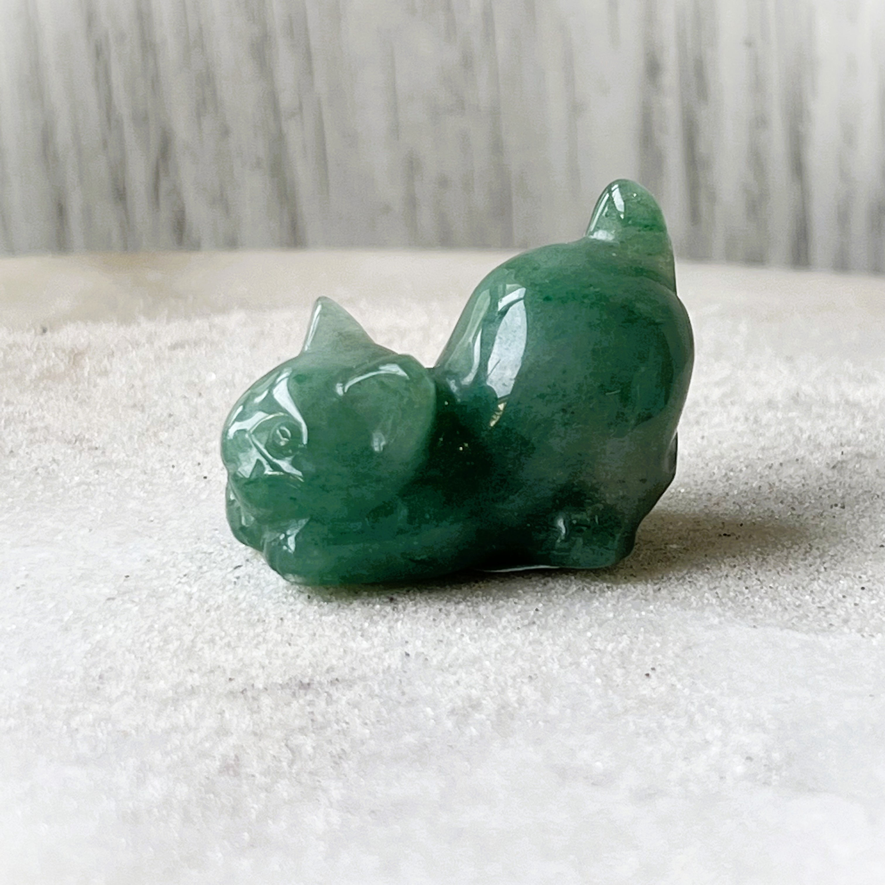 Green Aventurine Mini Stretching Cat