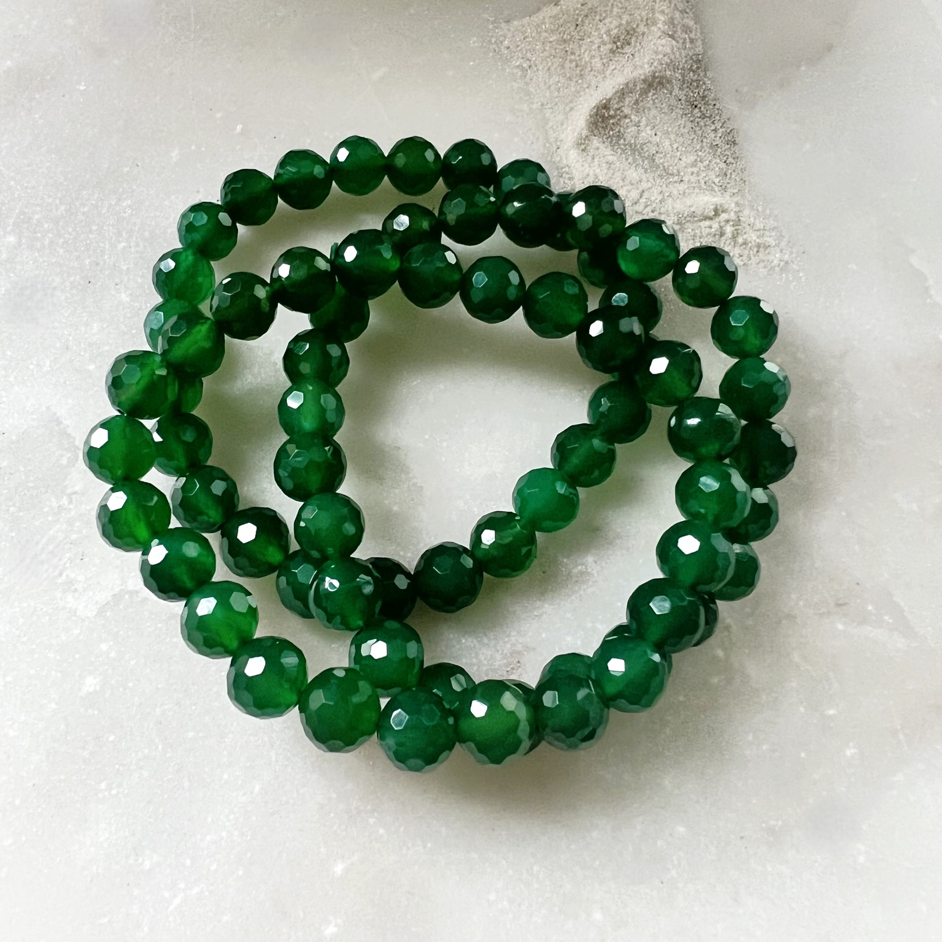 Green Agate Faceted Bead Bracelet