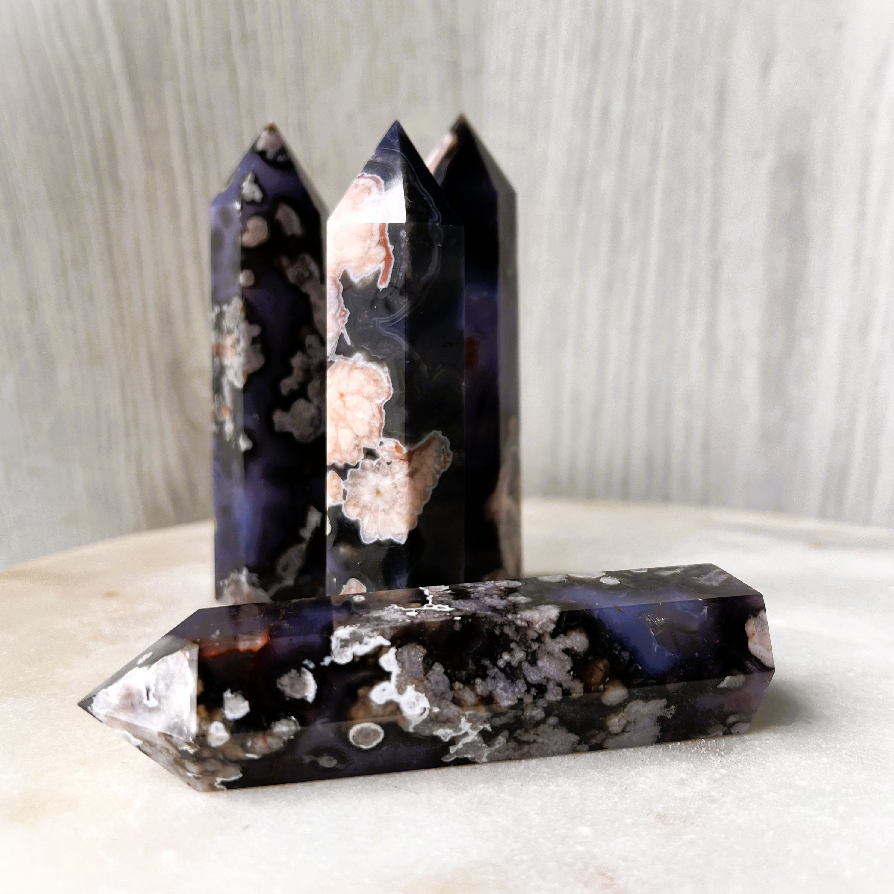 Blue Cherry Blossom Agate Tower