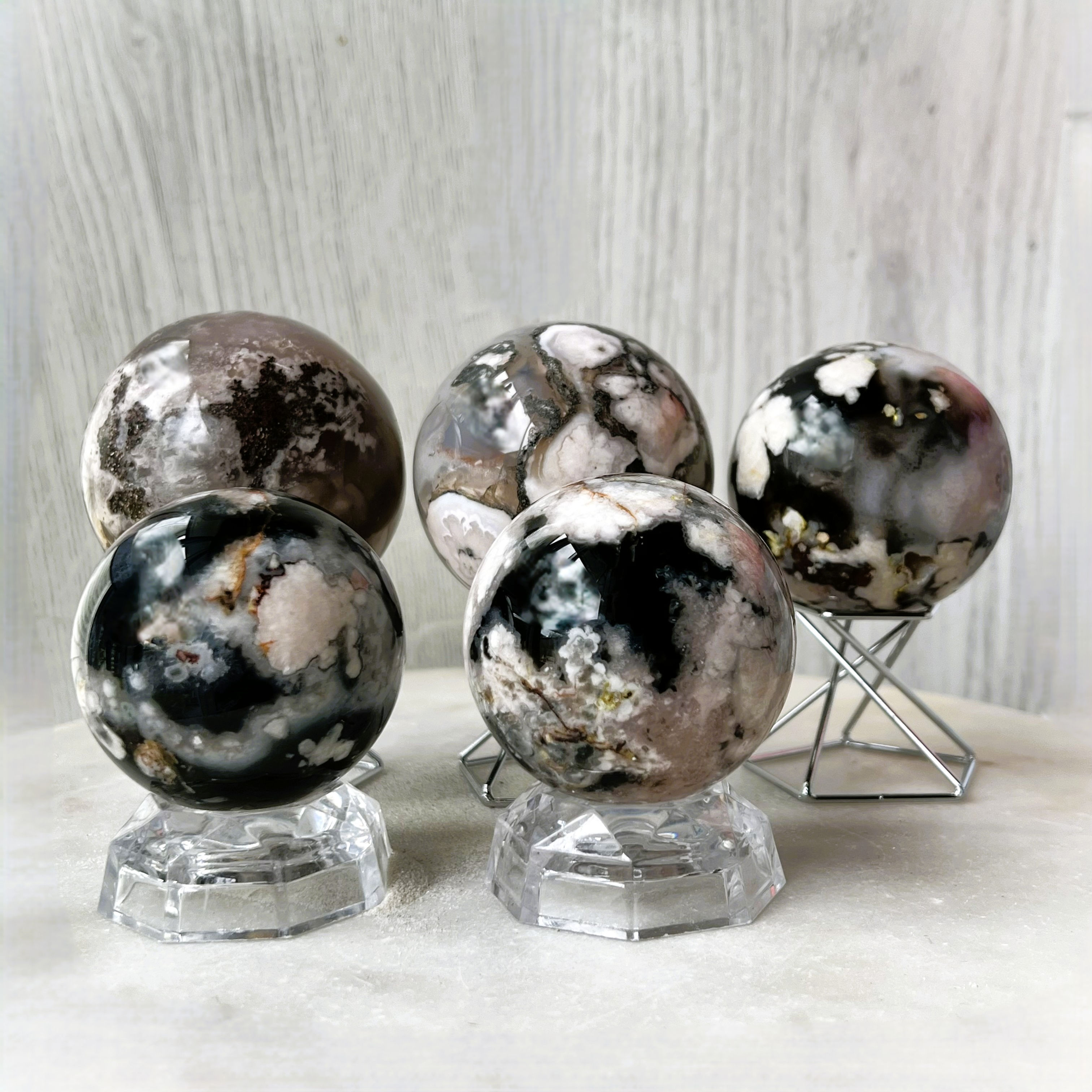 Large Black Cherry Blossom Agate Sphere