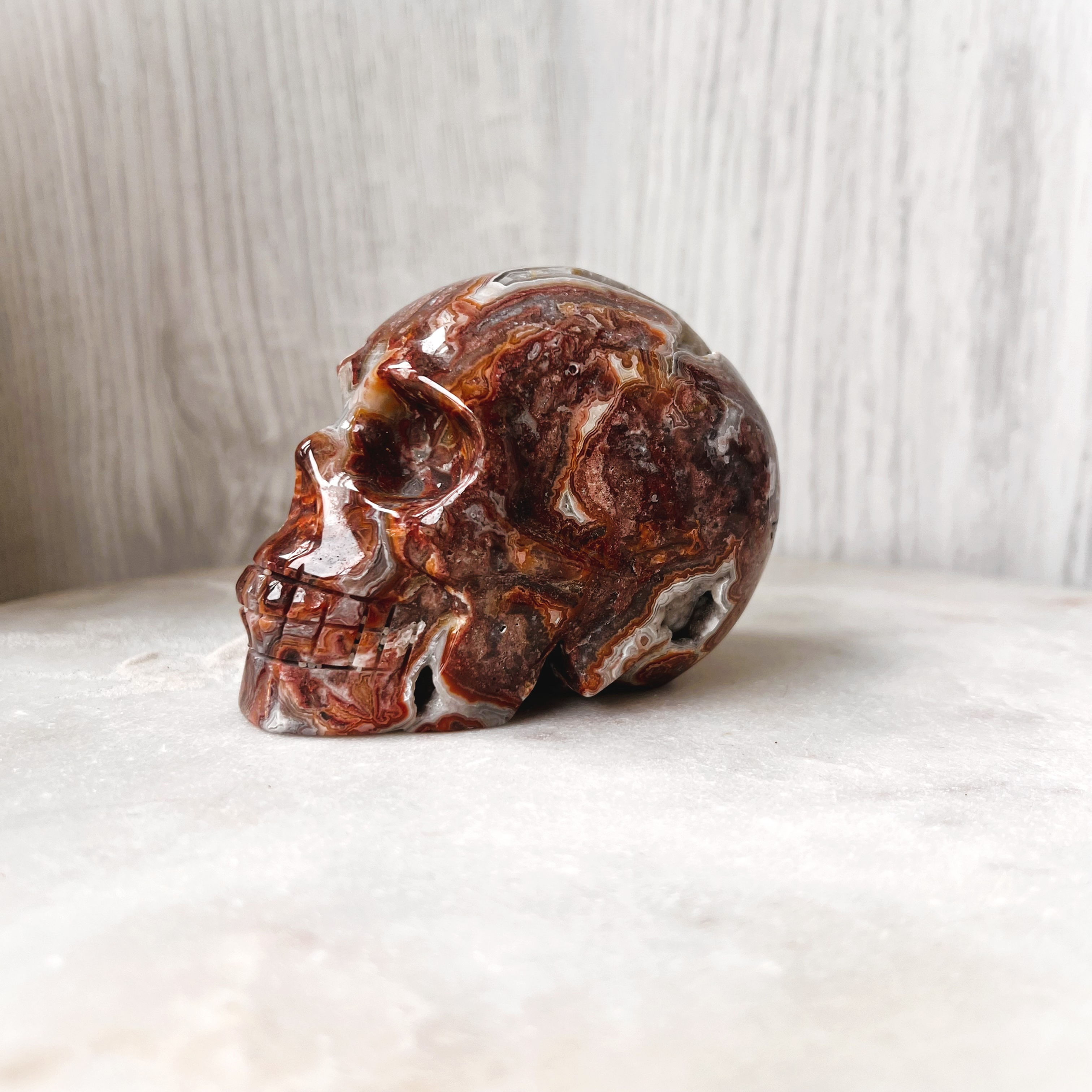 Red Mexican Crazy Lace Agate Skull - Chihuahua, Mexico