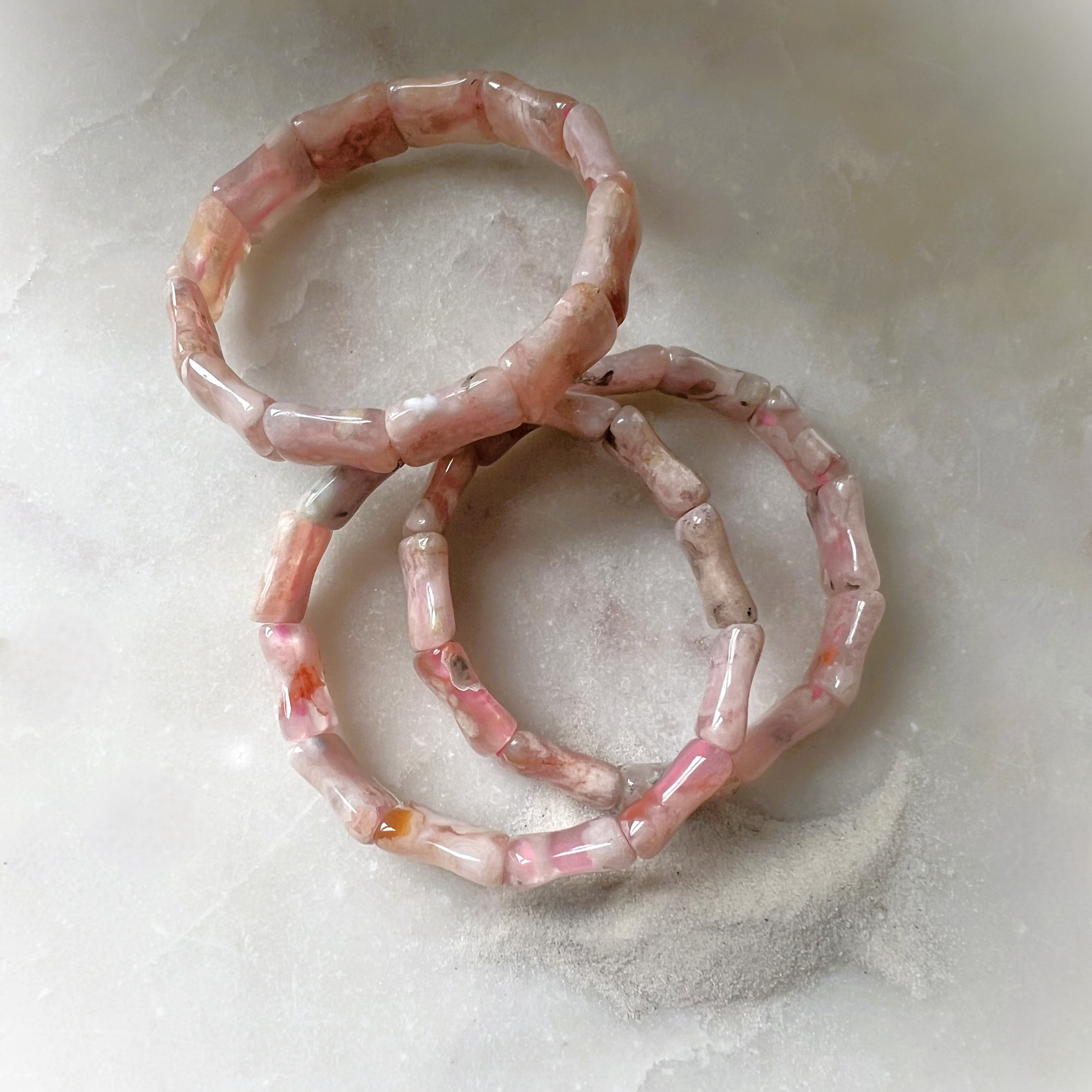 Pink Cherry Blossom Agate Bamboo Soft Bangle