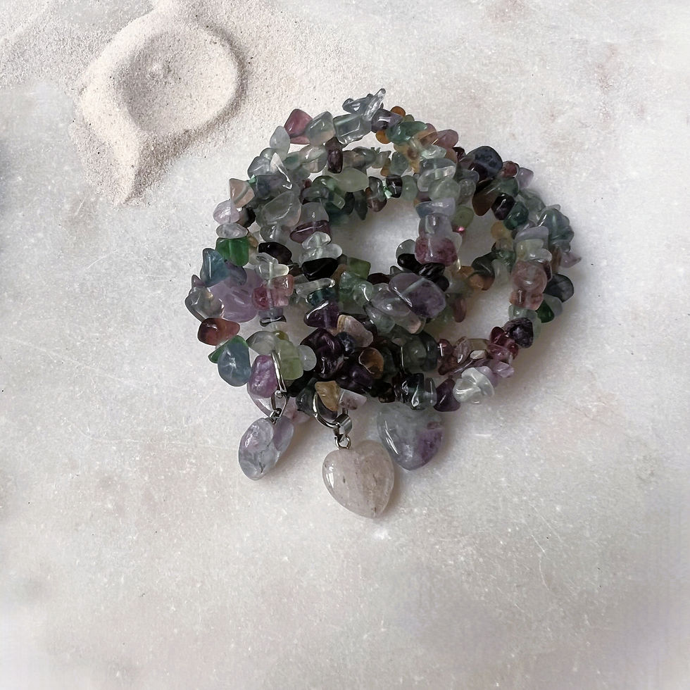 Rainbow Fluorite Chip Bracelet with Heart Charm
