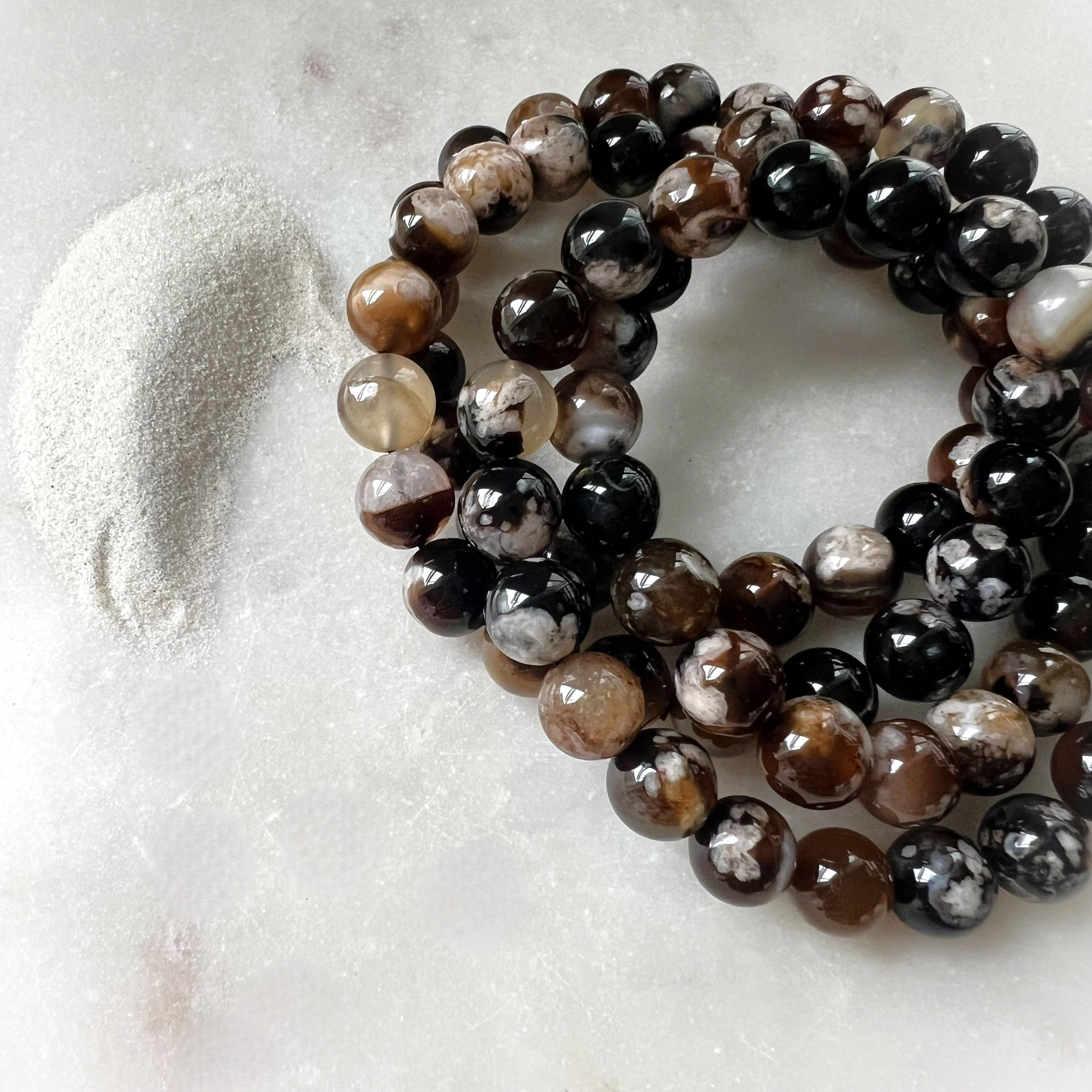 Black Cherry Blossom Agate Bead Bracelet