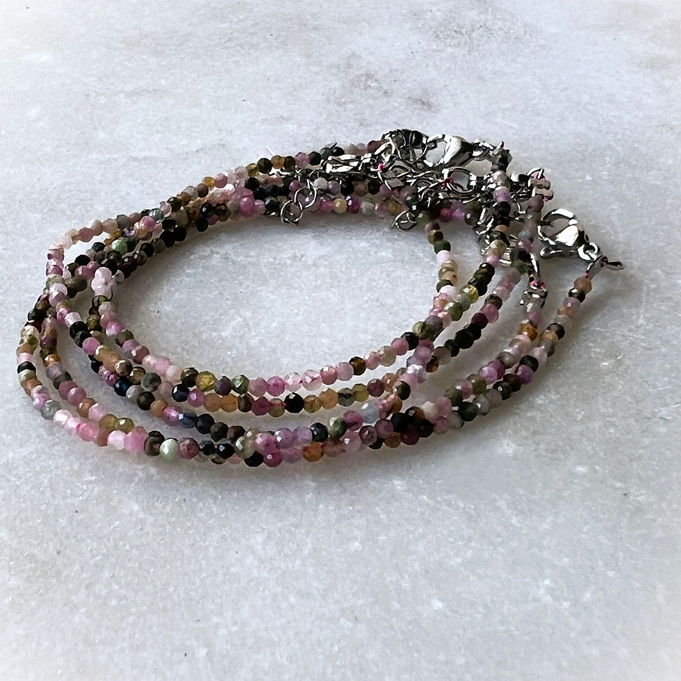 Thumbnail: Rainbow Tourmaline Faceted Micro Bead Bracelet