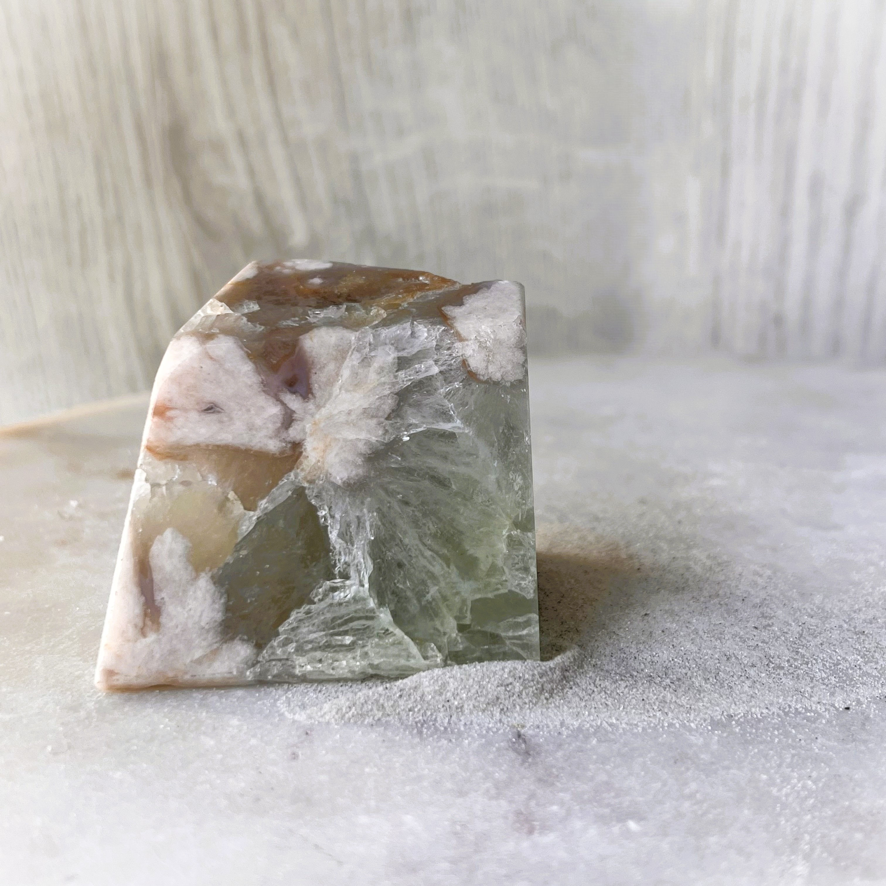 Green Cherry Blossom Faceted Agate Freeform