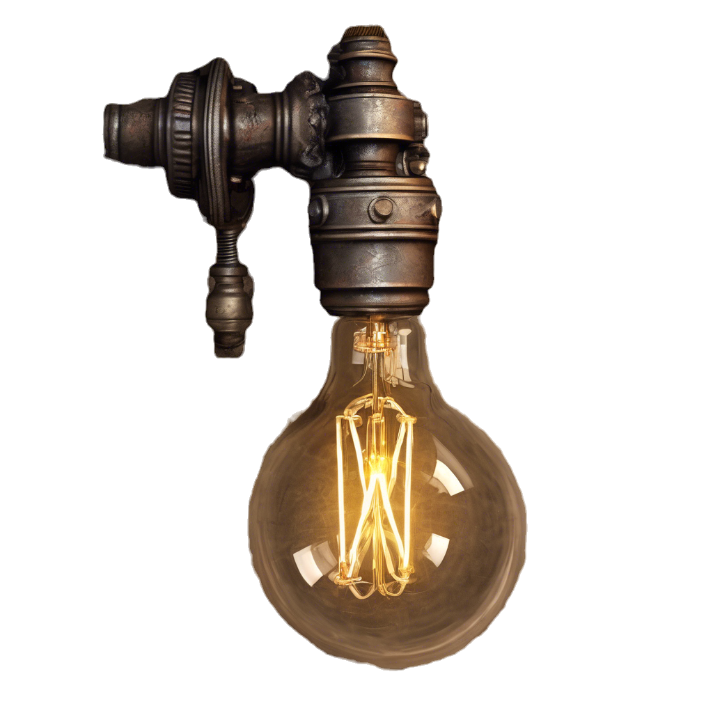 An edison-style lightbulb that is attached to a rustic looking pipe