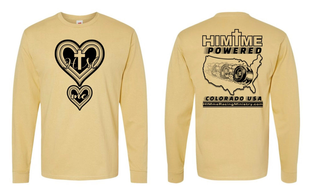 Hanes Heavyweight Long Sleeve Athletic Gold HIM-me Racing Great Commission Tee