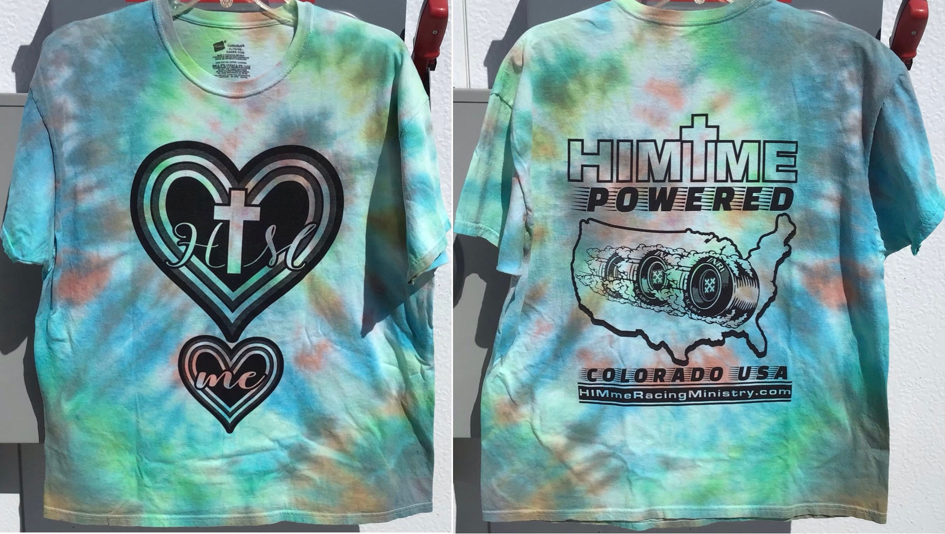 VINTAGE Size XL Hanes Cotton Tie Dye HIM-me Racing Great Commission T-Shirt