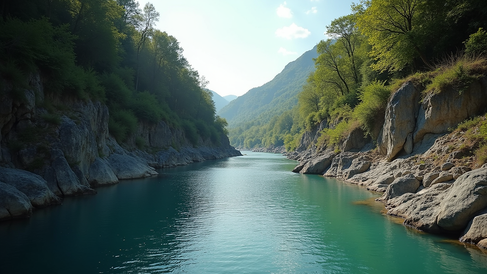 Vue rapprochée d'une rivière calme et sinueuse entre les rochers
