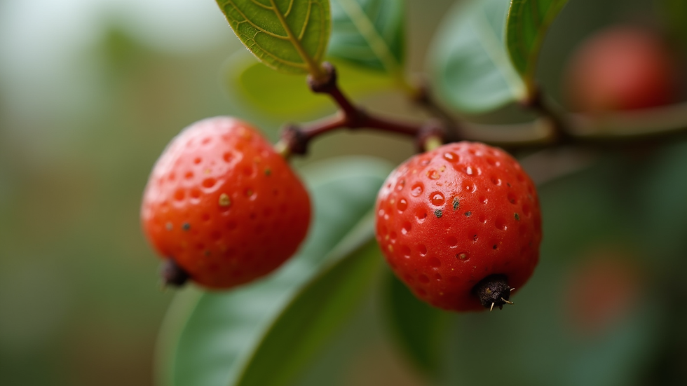 Close-up view of ripe aronya berries on a branch