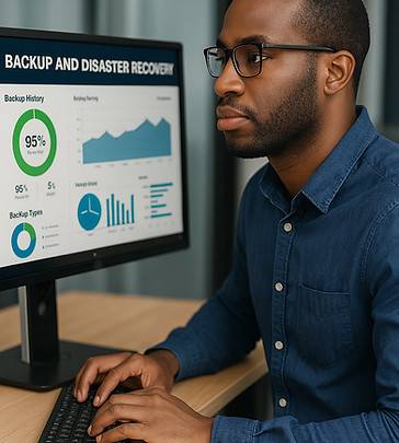 Technician managing backup and disaster recovery operations