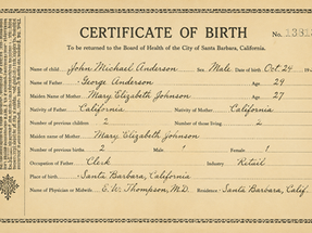 Sample birth record used for geneaology research