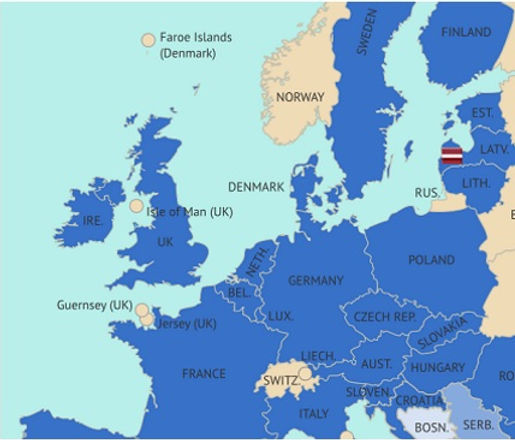 Latvian and Lithuanian on map