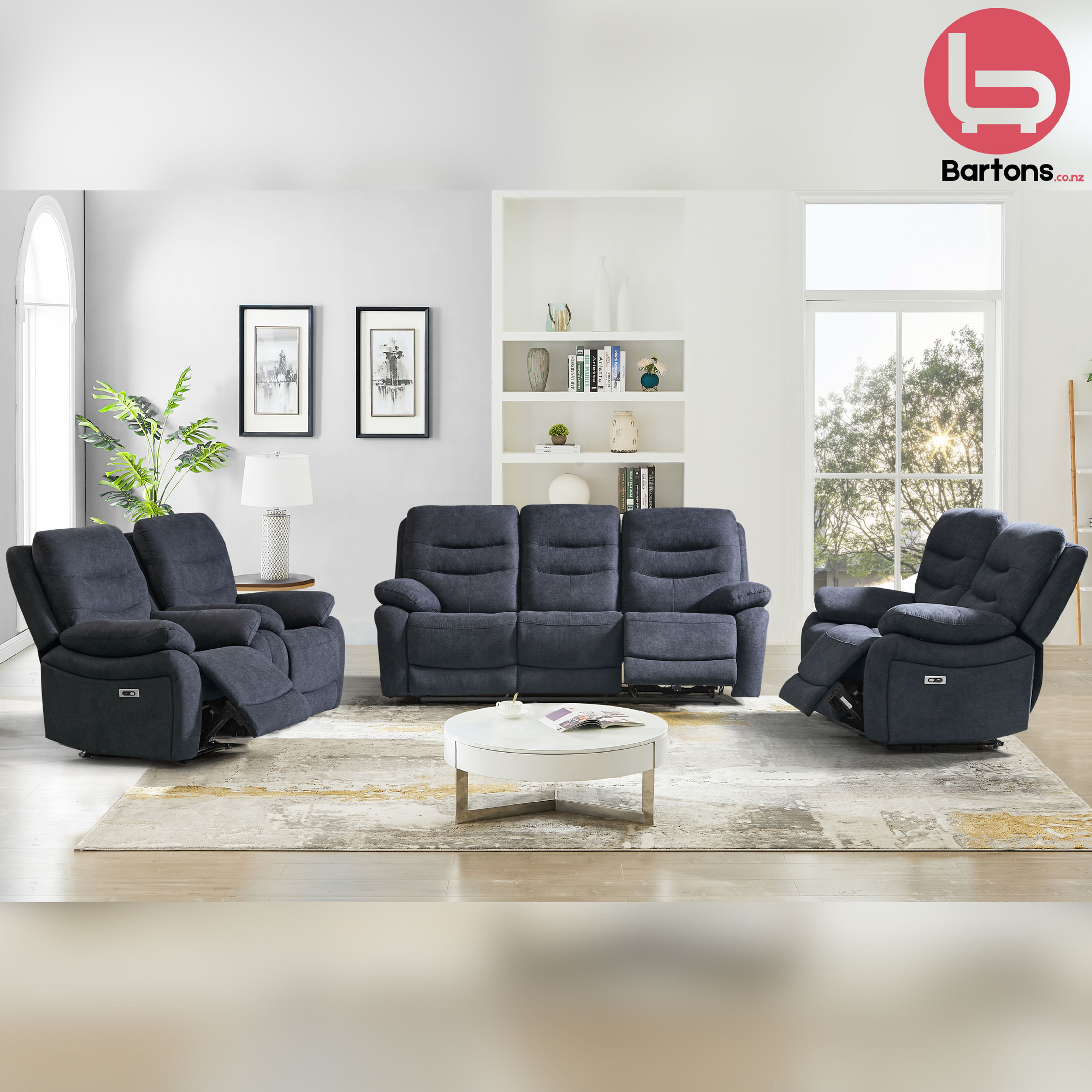 Leonardo Electric Recliner Lounge Suite - Dark Grey