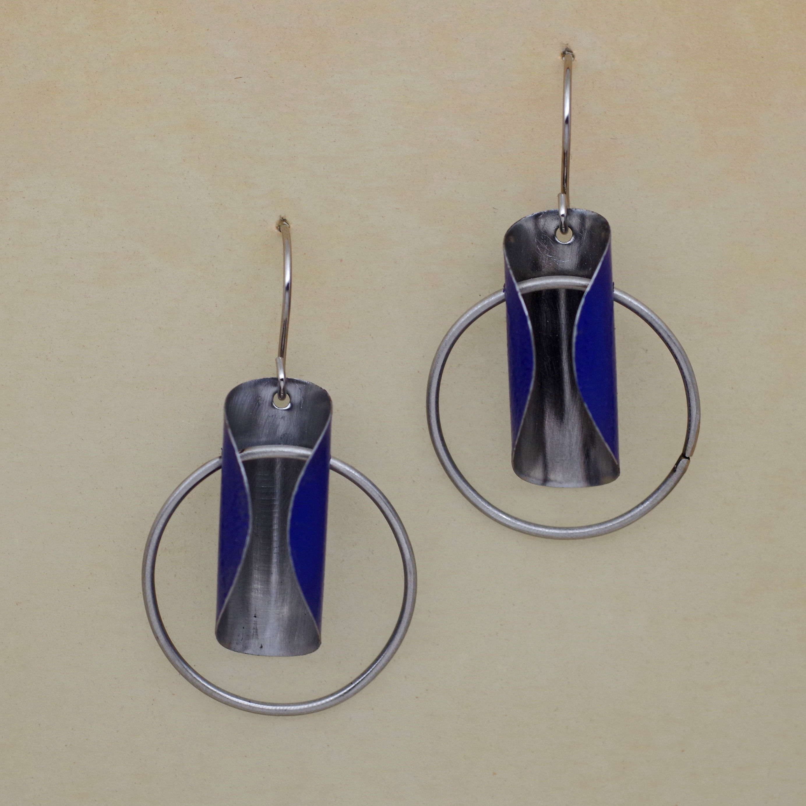 Cobalt blue recycled litho tin earrings