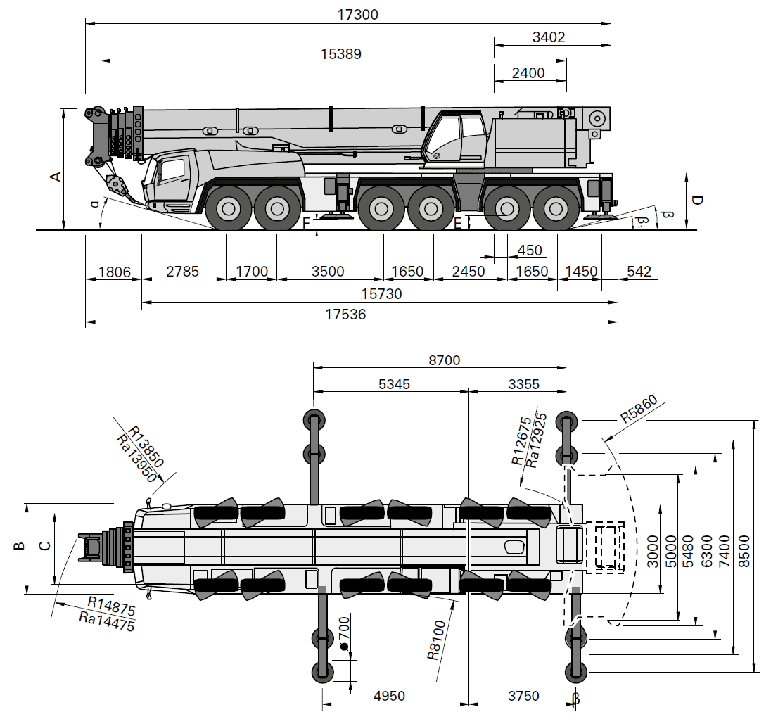 Габаритные размеры автокрана GROVE GMK 6400