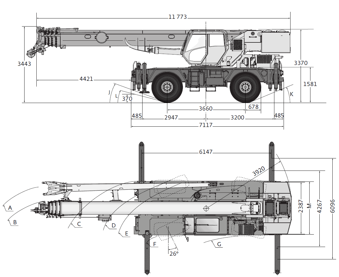 Габаритные размеры кранов GROVE RT550E