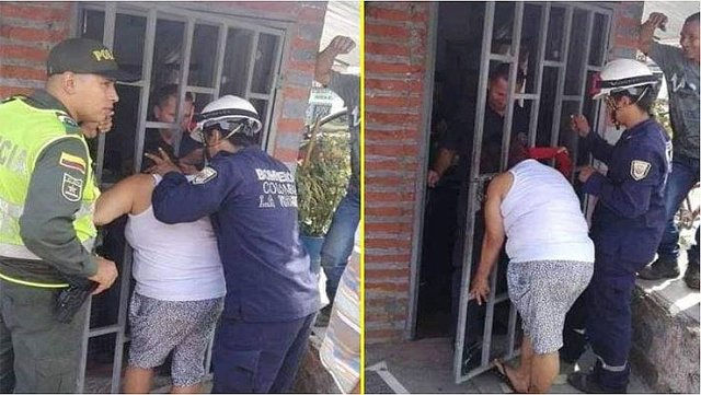 Mujer se quedó atrapada en una reja por querer chusmear qué hacia su vecina (FOTOS)