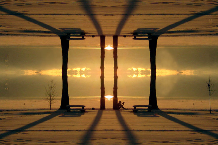 Beach, winter, Okanagan Lake, mandala