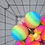 Thumbnail: Kaleidoscopic neon rubber ball mandala -- detail