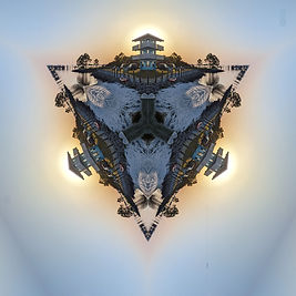 Sun and sand mandala floating in evening sky