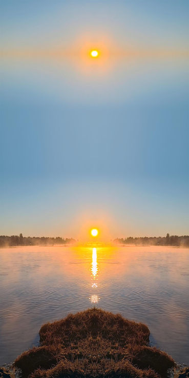 Sunrise, sea, blue and orange vertical mandala