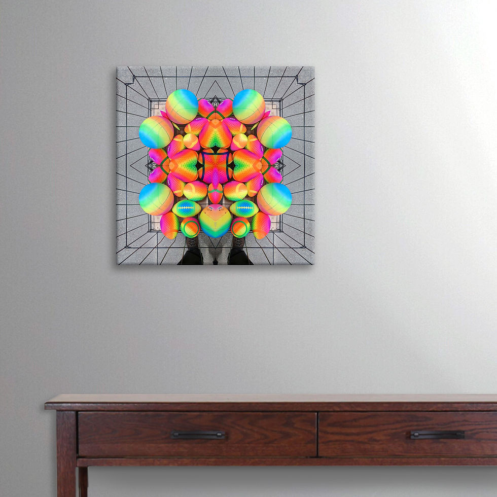 Thumbnail: Kaleidoscopic neon rubber ball mandala - acrylic facemount