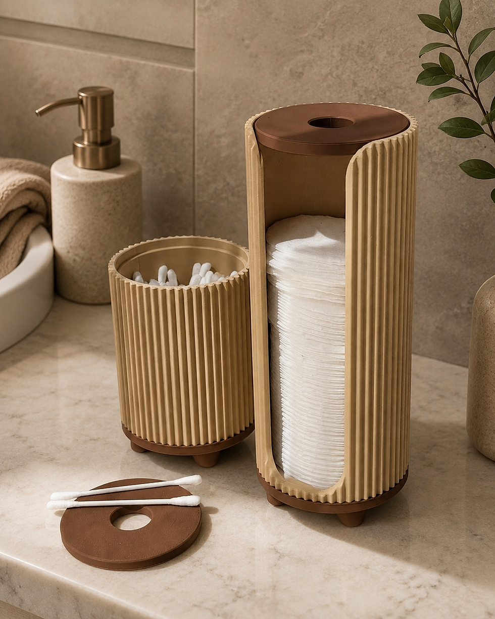 Thumbnail: Wattenschijfjeshouder met Wattenstaafjeshouder – Badkamer Organizer – Geribbeld