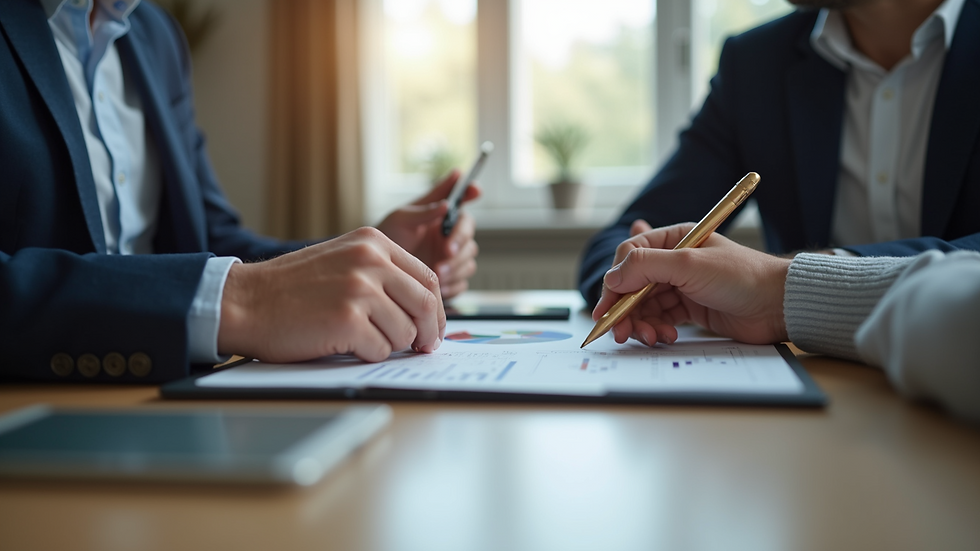 Close-up view of a business consultant discussing HR strategy with a small business owner