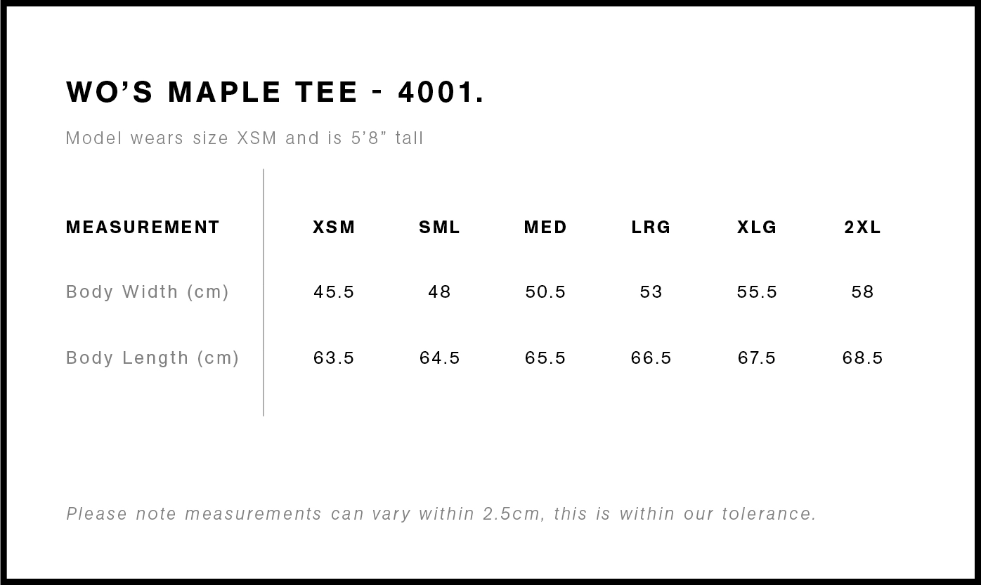 women maple tee size guide.webp