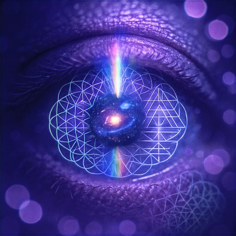 ojo abierto reflejando la galaxia con geometria
