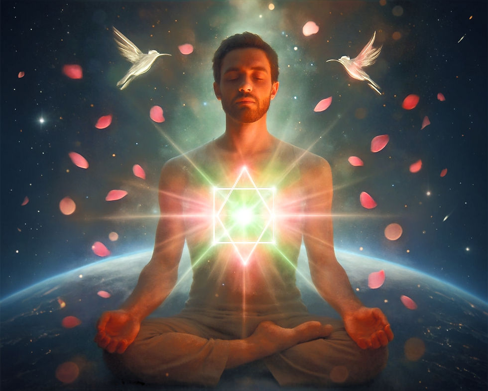 yogui meditando con el chakra del corazón brillando