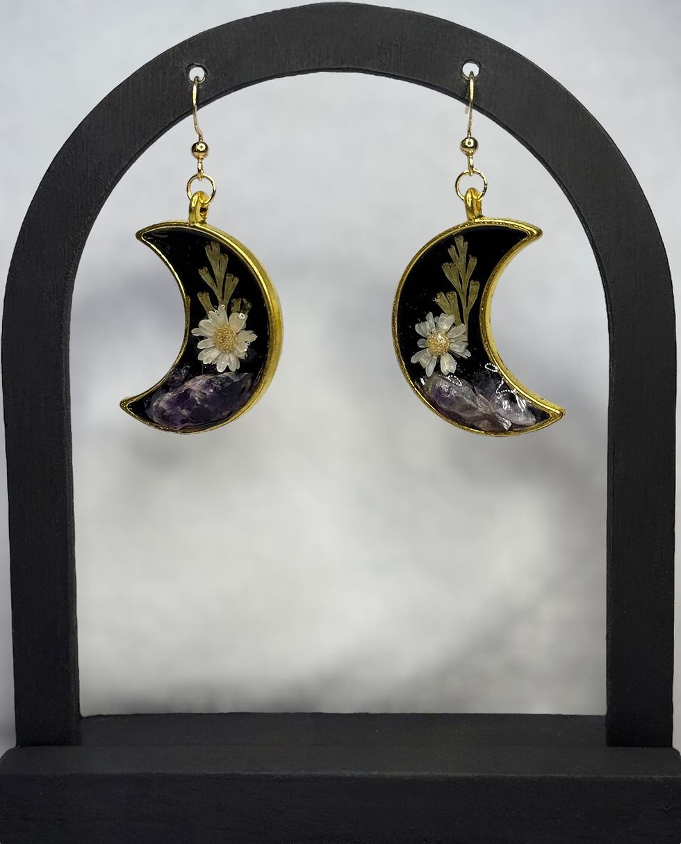 Thumbnail: Moon flower and amethyst earrings