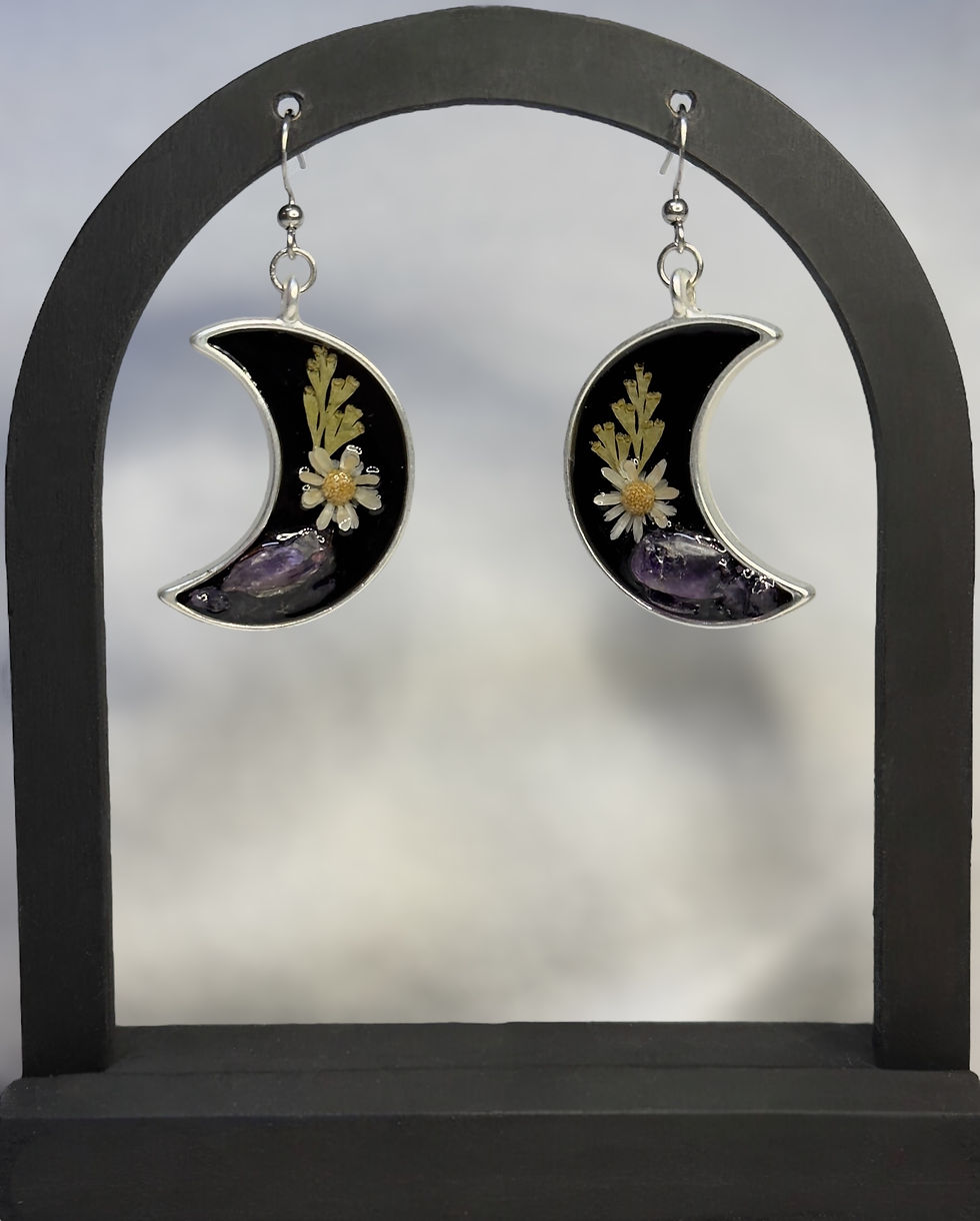 Thumbnail: Moon flower and amethyst earrings