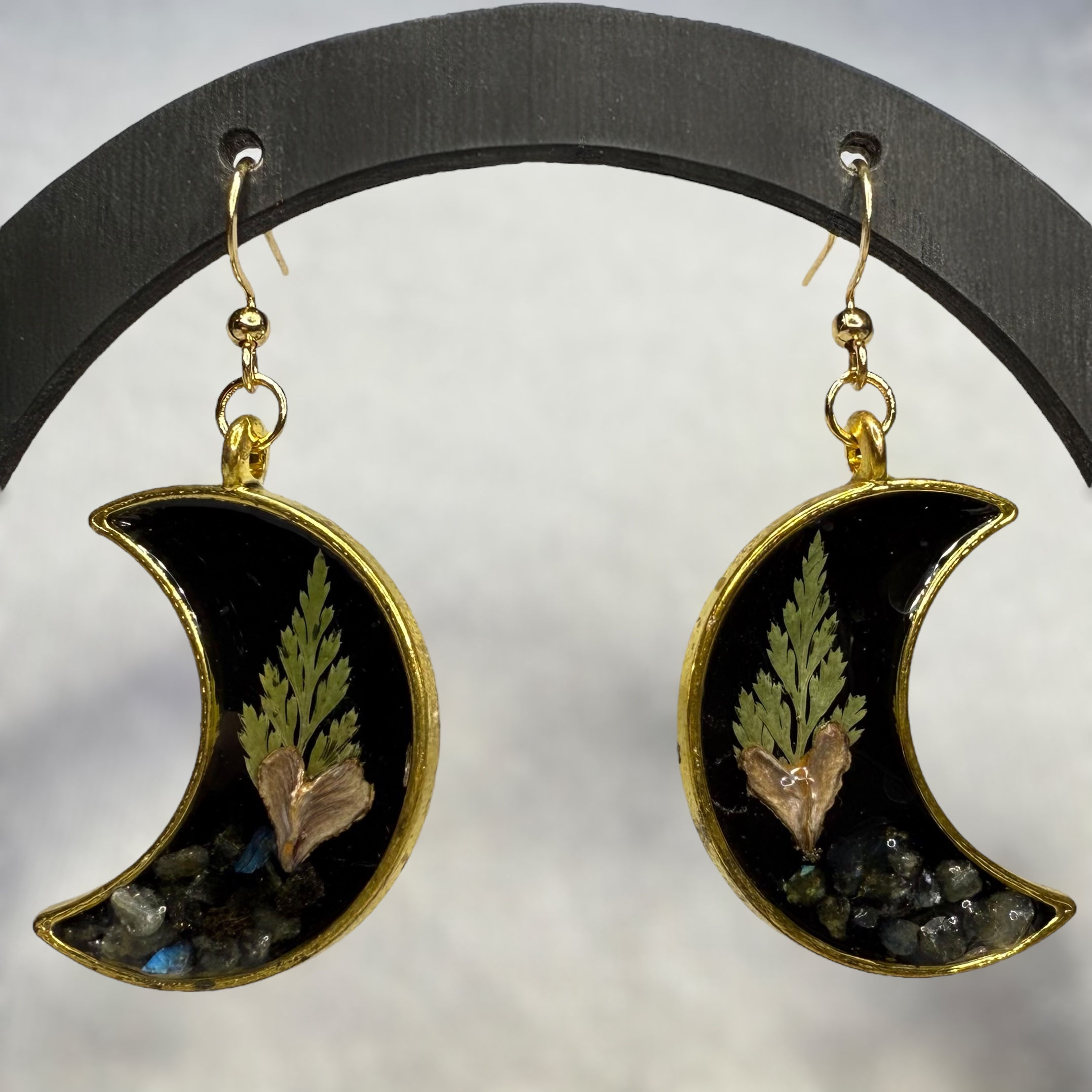Labradorite moon earrings