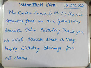 Mrs.Geetha Kumar & Mr.Kumar sponsored food