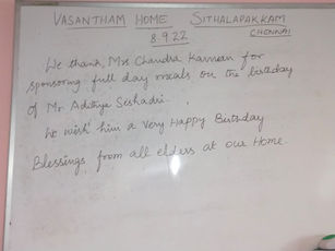 Mrs.Chandra Kannan sponsored full day meals