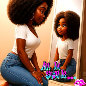 a woman looking in the mirror at her herself as a young girl