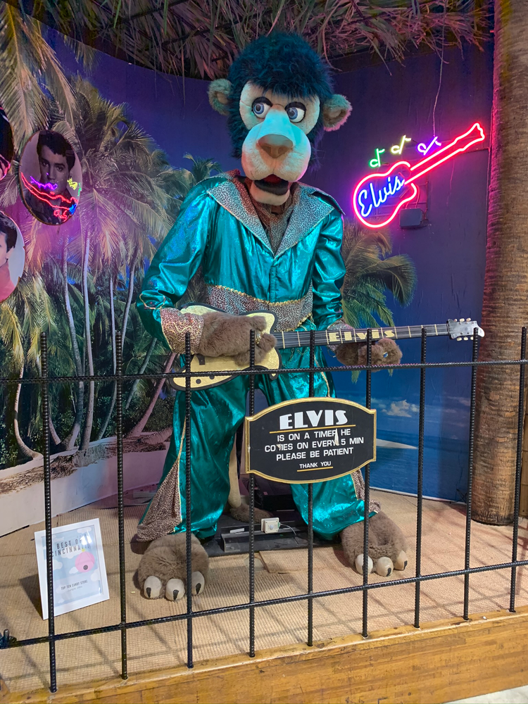 Large animatronic at Jungle Jim's playing the guitar