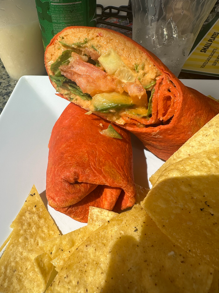 Hummus vegetable wrap with tortilla chips