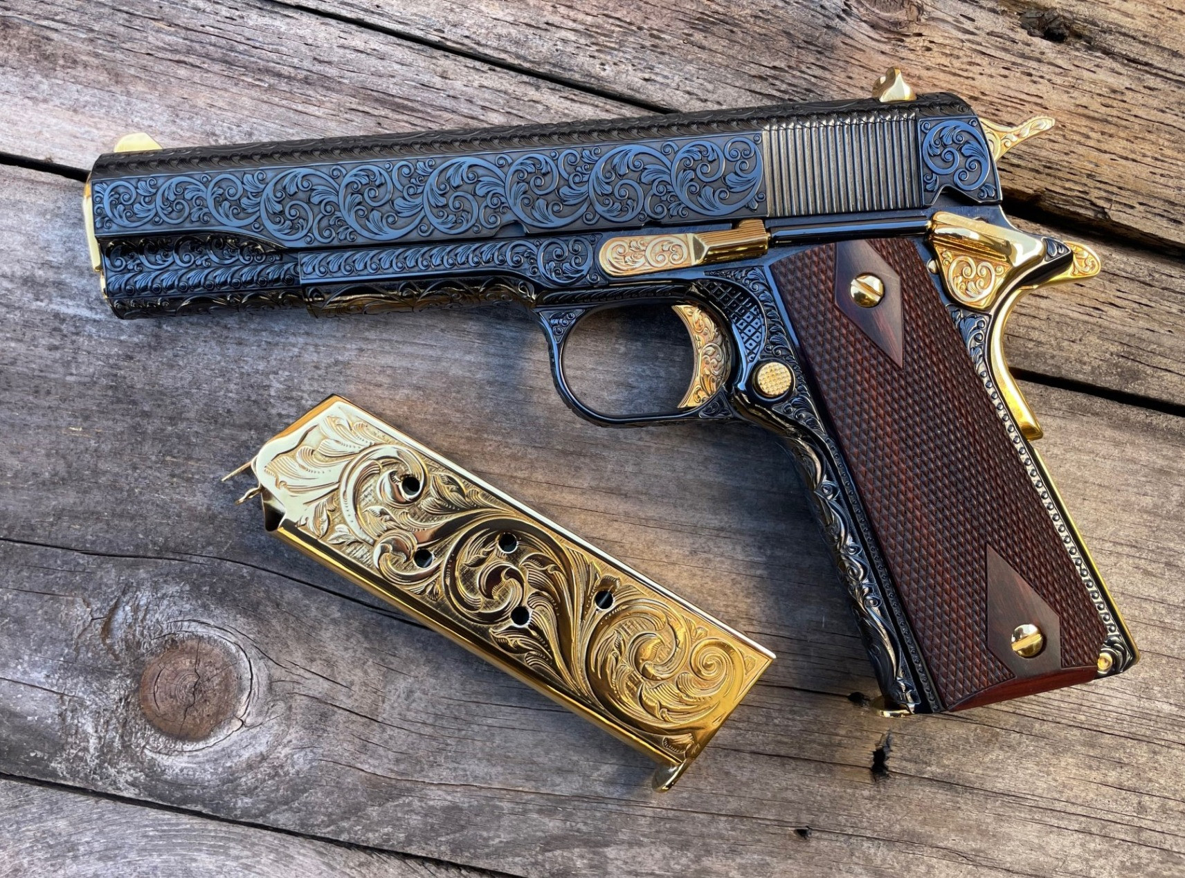 Colt 1911 Royal Blue/ Gold Small Scroll