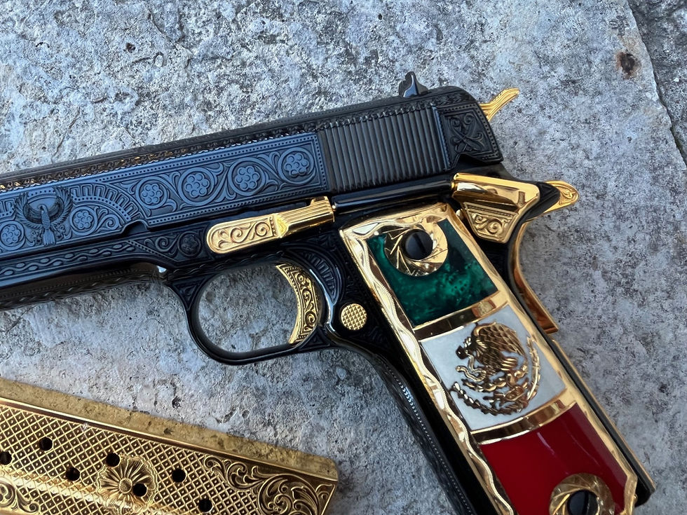 Thumbnail: Colt 1911 Caracara Mexico Blued & Gold 38 super