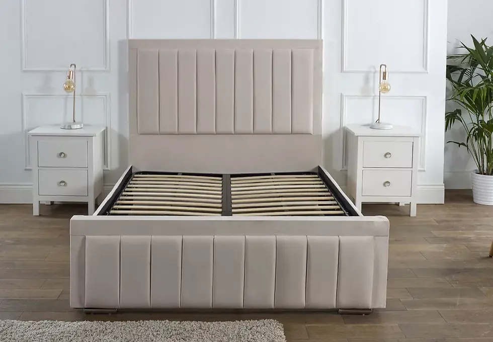 Thumbnail: OTTOMAN STORAGE PANEL PLUSH VELVET CREAM UPHOLSTERED BED FRAME