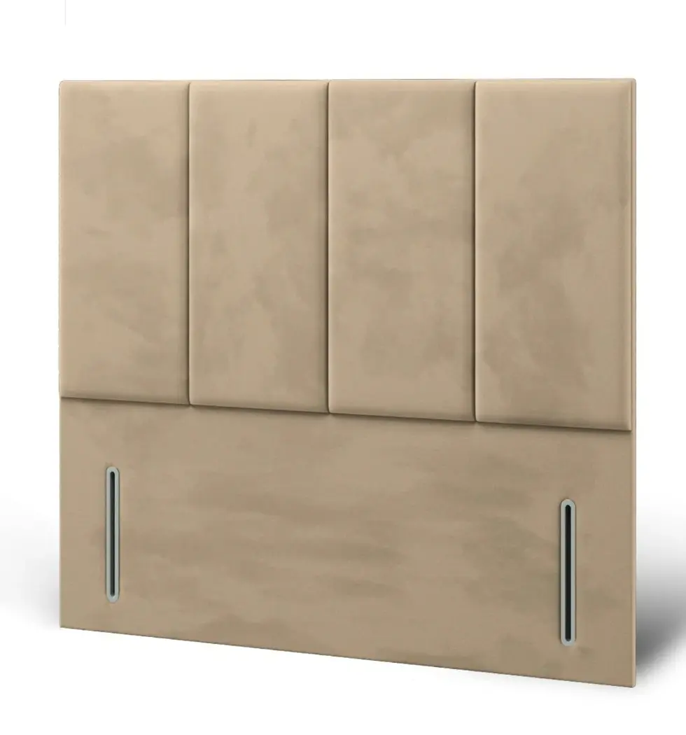 Thumbnail: Floor Standing Upholstered Headboard, 4 Panel Design, Plush Velvet, Light Grey