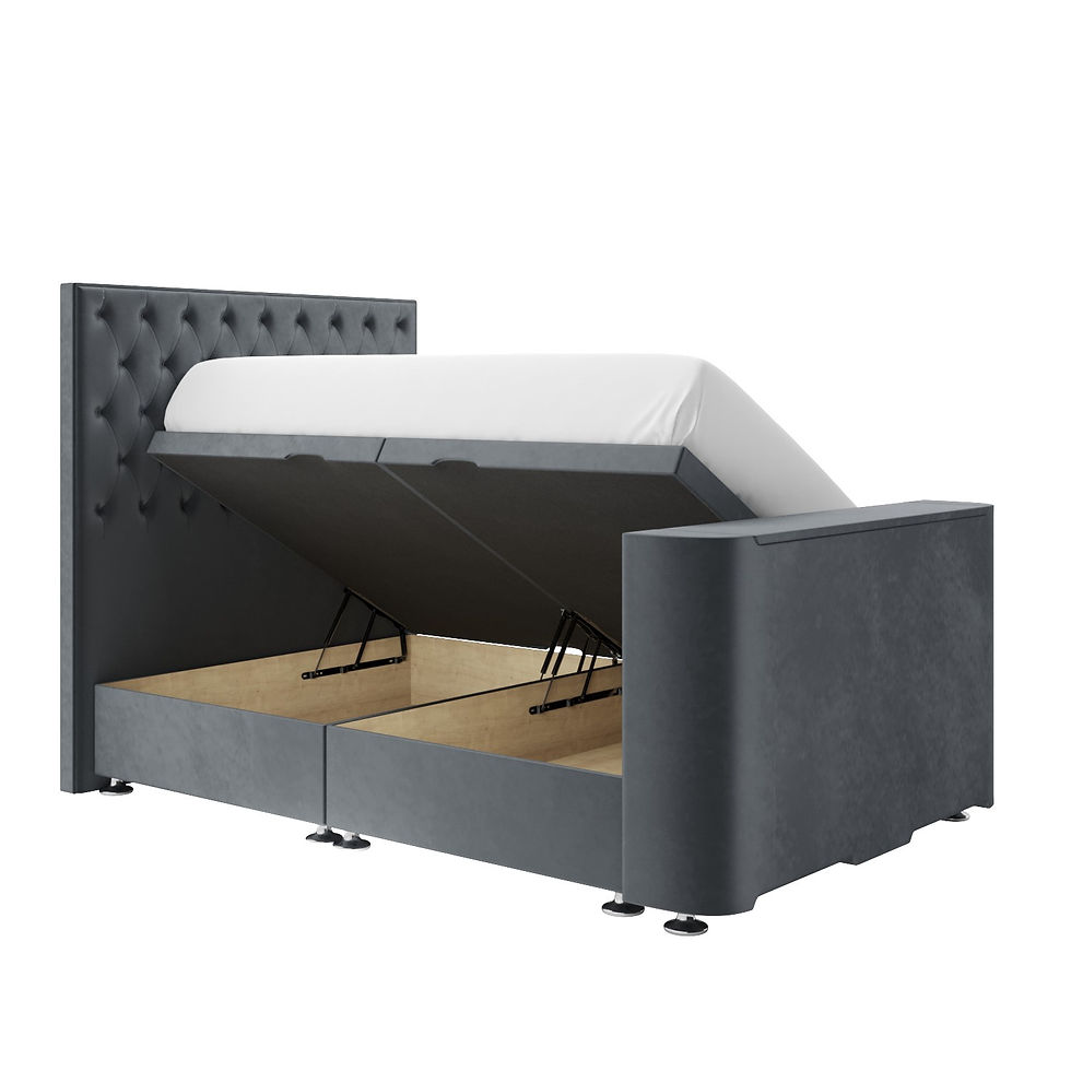 Thumbnail: TV Ottoman storage bed with chesterfield headboard