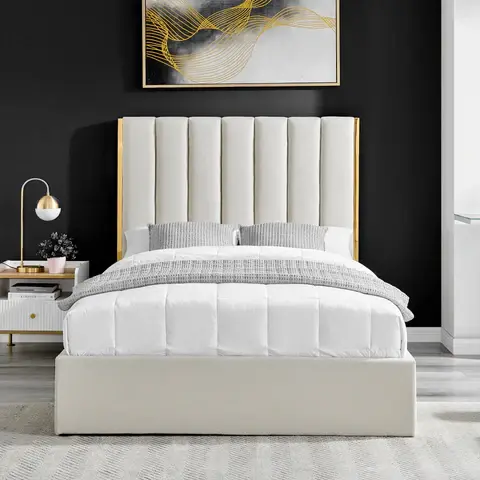 Thumbnail: Velvet Pebble Bed With Gold Metal Trim And Ottoman Storage