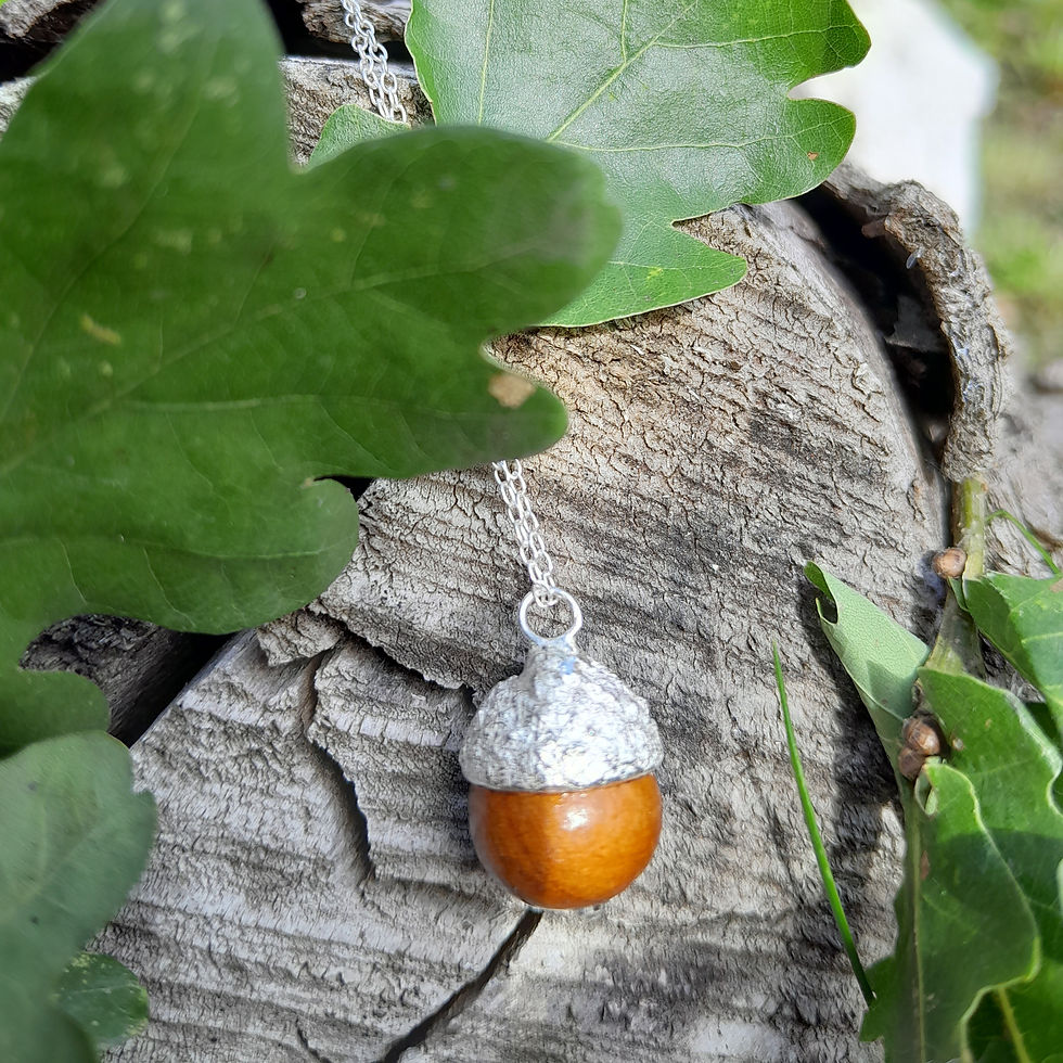 Thumbnail: Acorn necklace - wood and silver