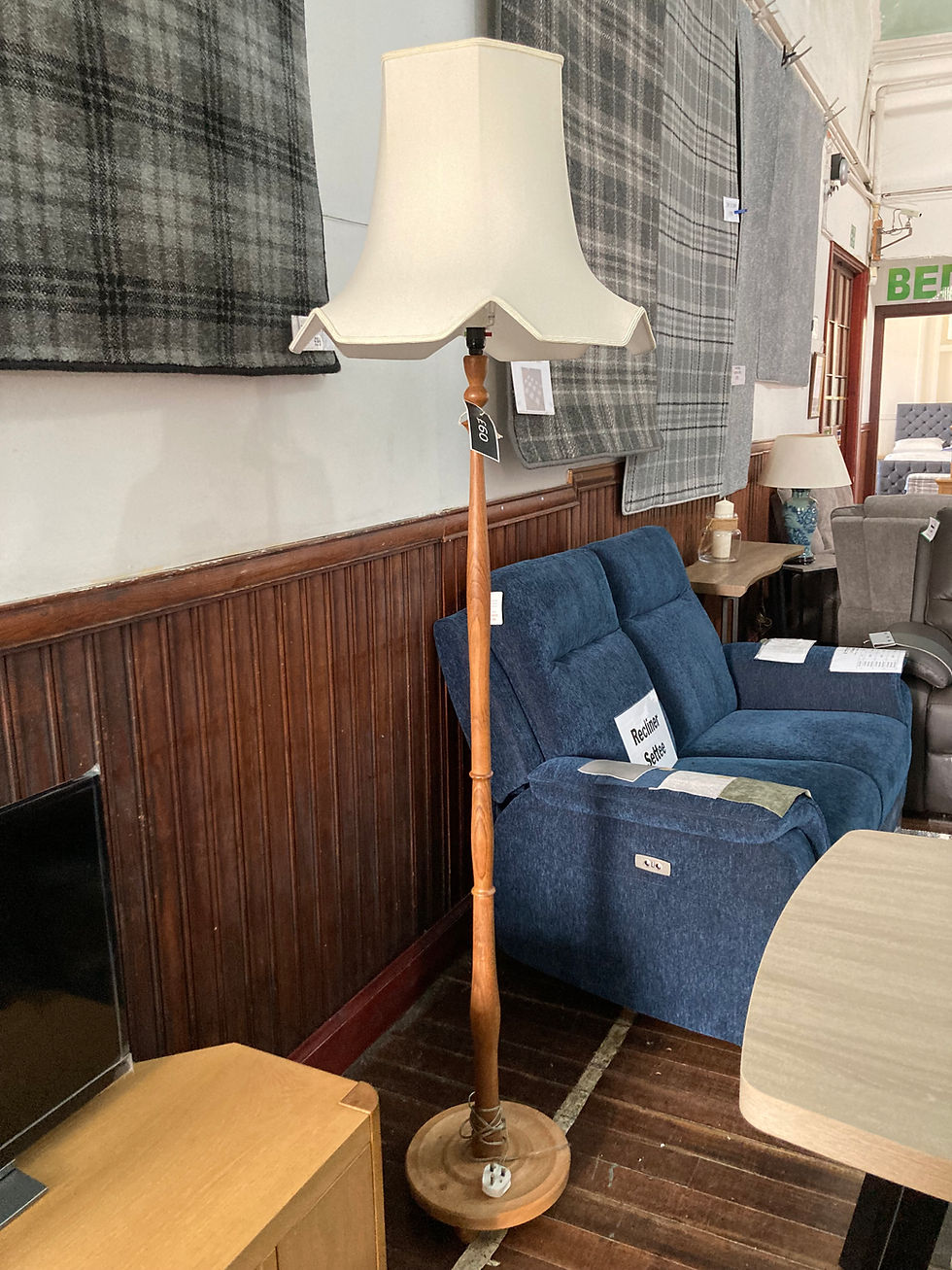 Thumbnail: Solid Oak Standard Lamp with Cream Fabric Shade