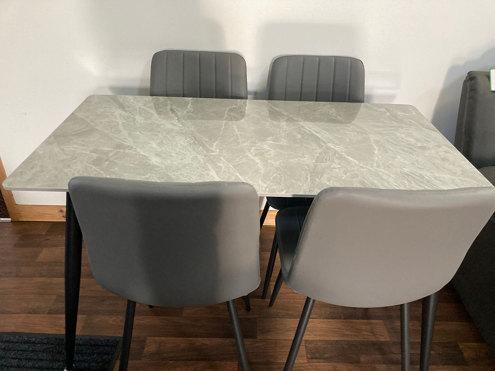 Thumbnail: Grey Sintered Stone Top Dining Table & 4 Grey Faux Leather Chairs